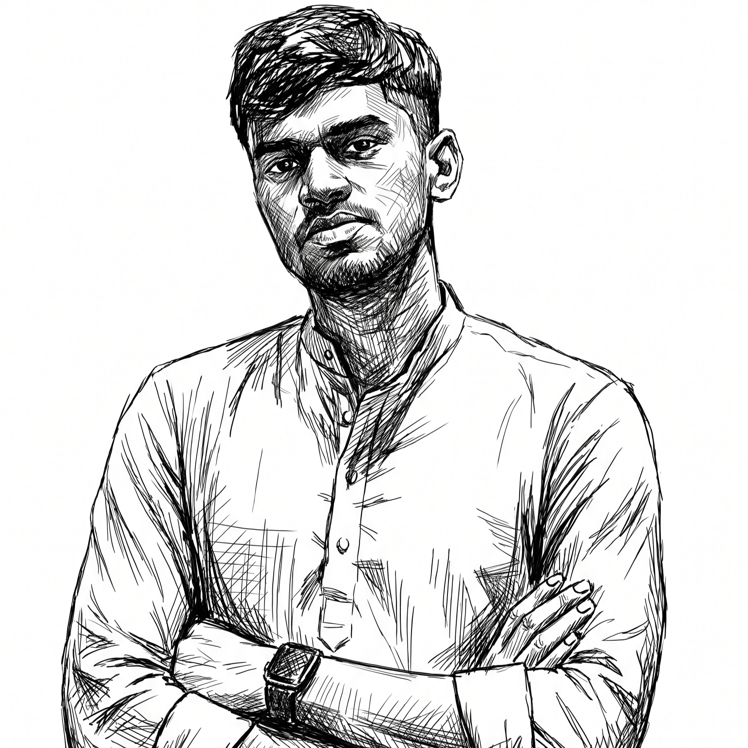 Black-pen sketch portrait of Gaurav Gunjal